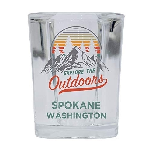 Spokane Washington Explore The Outdoors Souvenir 2 Ounce Square Base Liquor Shot Glass