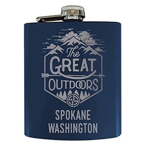 Spokane Washington Laser Engraved Explore The Outdoors Souvenir 7 Oz Stainless Steel 7 Oz Flask Navy