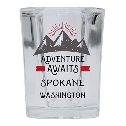 Spokane Washington Souvenir 2 Ounce Square Base Liquor Shot Glass Adventure Awaits Design