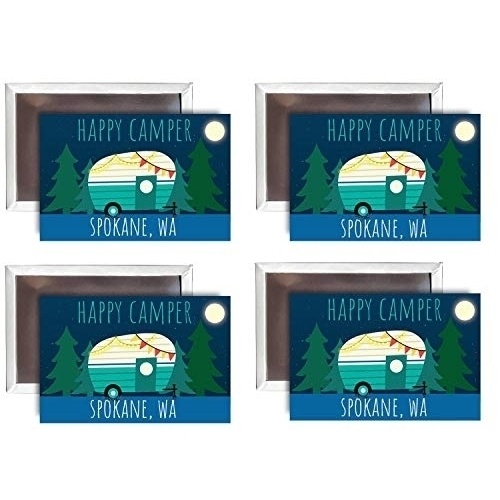 Spokane Washington Souvenir 2x3-Inch Fridge Magnet Happy Camper Design 4-Pack
