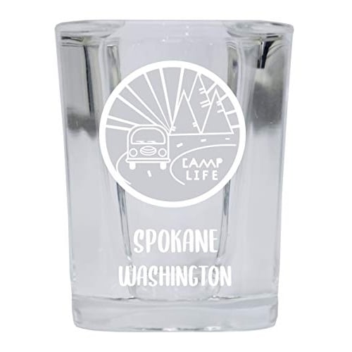 Spokane Washington Souvenir Laser Engraved 2 Ounce Square Base Liquor Shot Glass Camp Life Design