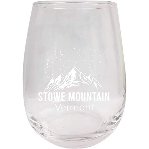 Stowe Mountain Vermont Ski Adventures Etched Stemless Wine Glass 9 Oz 2-Pack