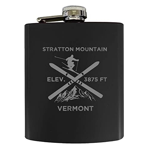 Stratton Mountain Vermont Ski Snowboard Winter Adventures Stainless Steel 7 Oz Flask Black