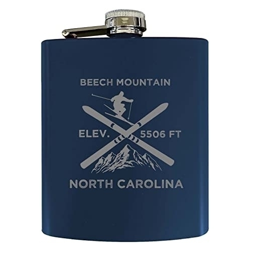 Beech Mountain North Carolina Ski Snowboard Winter Adventures Stainless Steel 7 Oz Flask Navy