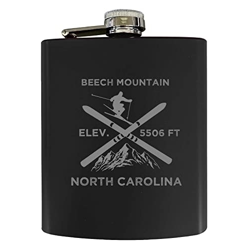 Beech Mountain North Carolina Ski Snowboard Winter Adventures Stainless Steel 7 Oz Flask Black