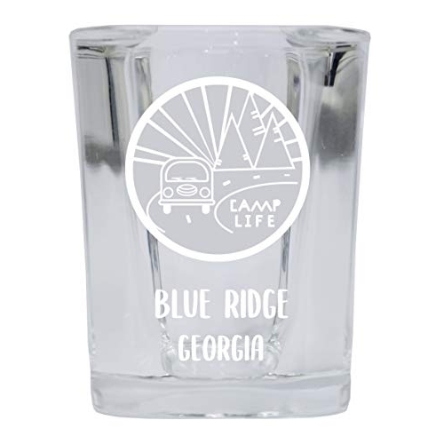 Blue Ridge Georgia Souvenir Laser Engraved 2 Ounce Square Base Liquor Shot Glass Camp Life Design