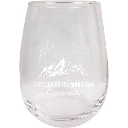Crested Butte Mountain Colorado Ski Adventures Etched Stemless Wine Glass 9 Oz 2-Pack