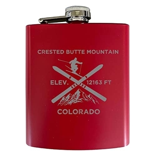 Crested Butte Mountain Colorado Ski Snowboard Winter Adventures Stainless Steel 7 Oz Flask Red