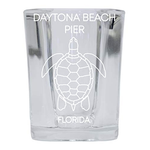 Daytona Beach Pier Florida Souvenir 2 Ounce Square Shot Glass Laser Etched Turtle Design