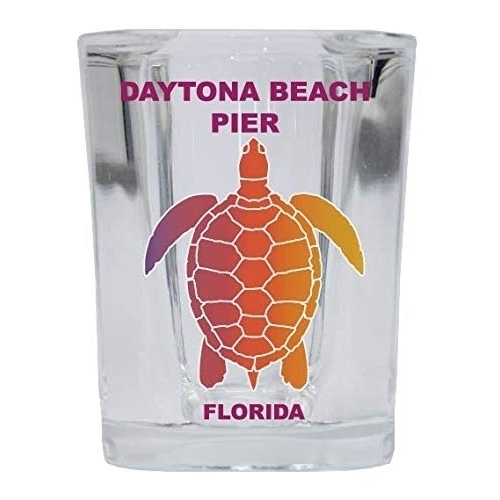 Daytona Beach Pier Florida Souvenir Rainbow Turtle Design Square Shot Glass