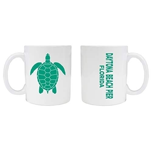 Daytona Beach Pier Florida Souvenir White Ceramic Coffee Mug 2 Pack Turtle Design