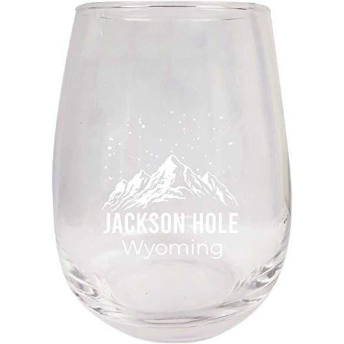 Jackson Hole Wyoming Ski Adventures Etched Stemless Wine Glass 9 Oz 2-Pack