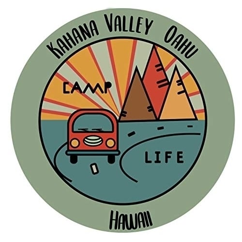 Kahana Valley Oahu Hawaii Souvenir 2 Inch Vinyl Decal Sticker Camping Design
