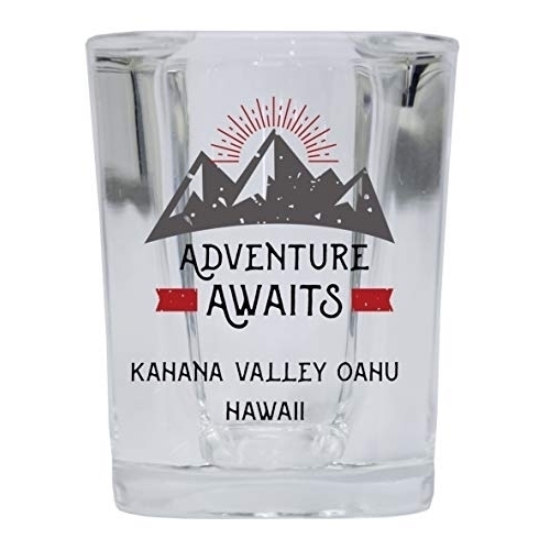 Kahana Valley Oahu Hawaii Souvenir 2 Ounce Square Base Liquor Shot Glass Adventure Awaits Design
