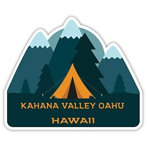Kahana Valley Oahu Hawaii Souvenir 2-Inch Vinyl Decal Sticker Camping Tent Design