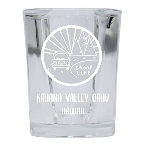 Kahana Valley Oahu Hawaii Souvenir Laser Engraved 2 Ounce Square Base Liquor Shot Glass Camp Life Design