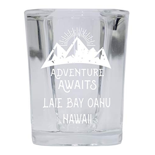 Laie Bay Oahu Hawaii Souvenir Laser Engraved 2 Ounce Square Base Liquor Shot Glass 4-Pack Adventure Awaits Design