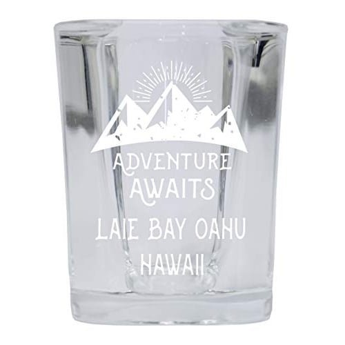 Laie Bay Oahu Hawaii Souvenir Laser Engraved 2 Ounce Square Base Liquor Shot Glass Adventure Awaits Design
