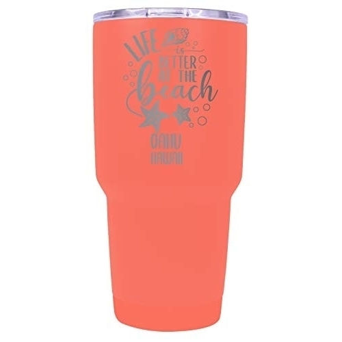 Oahu Hawaii Souvenir Laser Engraved 24 Oz Insulated Stainless Steel Tumbler Coral