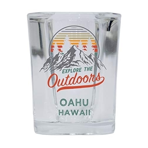 Oahu Hawaii Explore The Outdoors Souvenir 2 Ounce Square Base Liquor Shot Glass