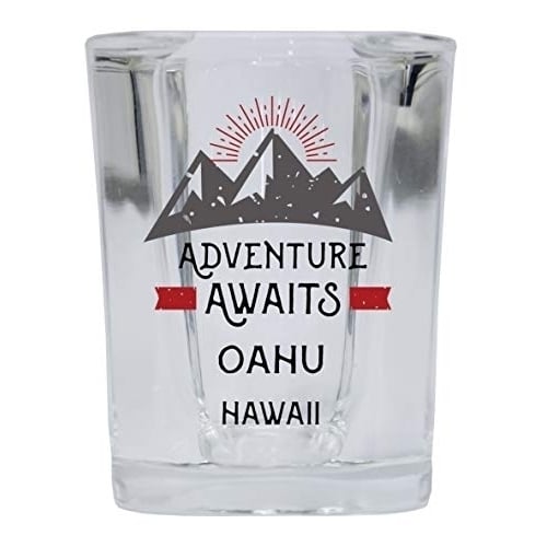 Oahu Hawaii Souvenir 2 Ounce Square Base Liquor Shot Glass Adventure Awaits Design