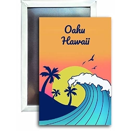 Oahu Hawaii Souvenir 2x3 Fridge Magnet Wave Design
