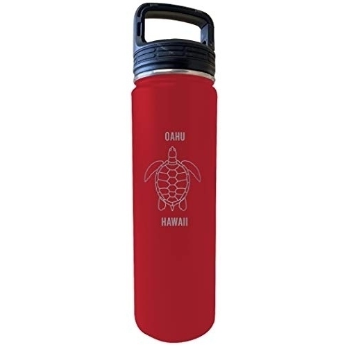 Oahu Hawaii Souvenir 32 Oz Engraved Red Insulated Double Wall Stainless Steel Water Bottle Tumbler