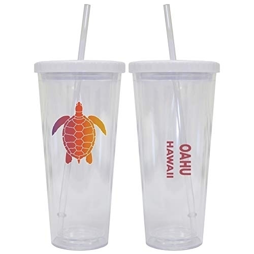 Oahu Hawaii Souvenir 24 Oz Reusable Plastic Tumbler With Straw And Lid