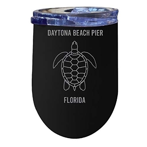 R And R Imports Daytona Beach Pier Florida Souvenir 12 Oz Black Laser Etched Insulated Wine Stainless Steel Turtle Design