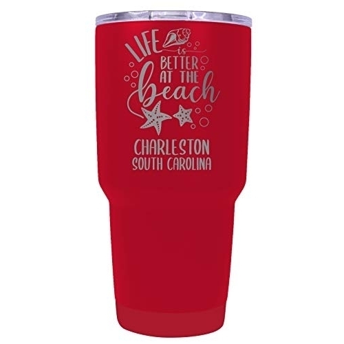 Charleston South Carolina Souvenir Laser Engraved 24 Oz Insulated Stainless Steel Tumbler Red.
