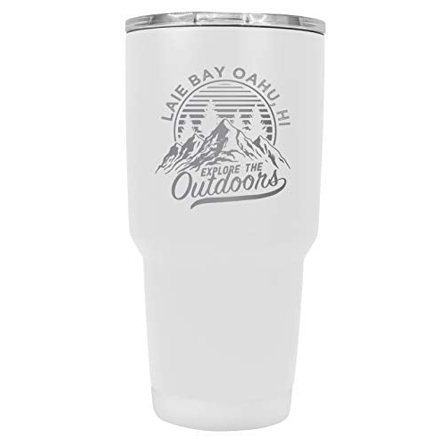 Laie Bay Oahu Hawaii Souvenir Laser Engraved 24 Oz Insulated Stainless Steel Tumbler White White.