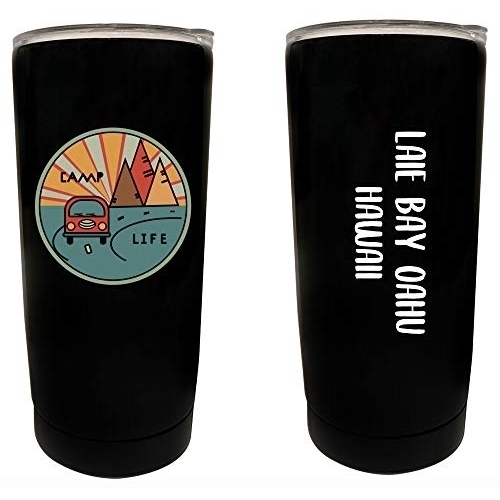 R And R Imports Laie Bay Oahu Hawaii Souvenir 16 Oz Stainless Steel Insulated Tumbler Camp Life Design Black.