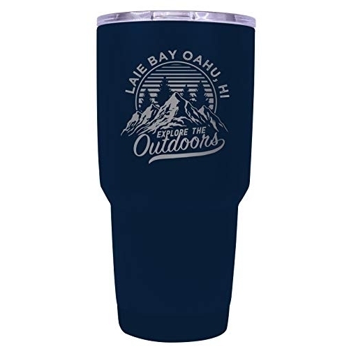 Laie Bay Oahu Hawaii Souvenir Laser Engraved 24 Oz Insulated Stainless Steel Tumbler Navy.