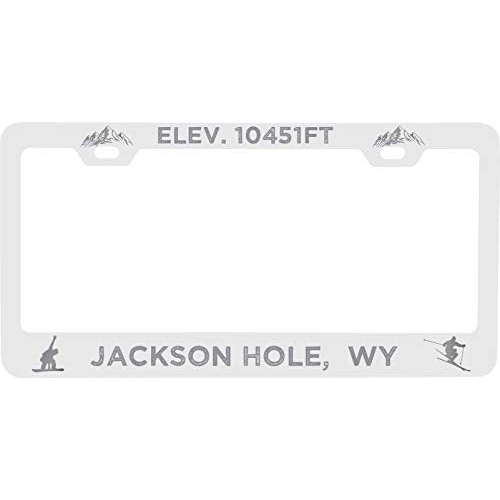 R And R Imports Jackson Hole Wyoming Etched Metal License Plate Frame White