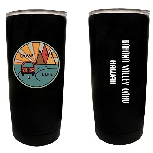 R And R Imports Kahana Valley Oahu Hawaii Souvenir 16 Oz Stainless Steel Insulated Tumbler Camp Life Design Black.