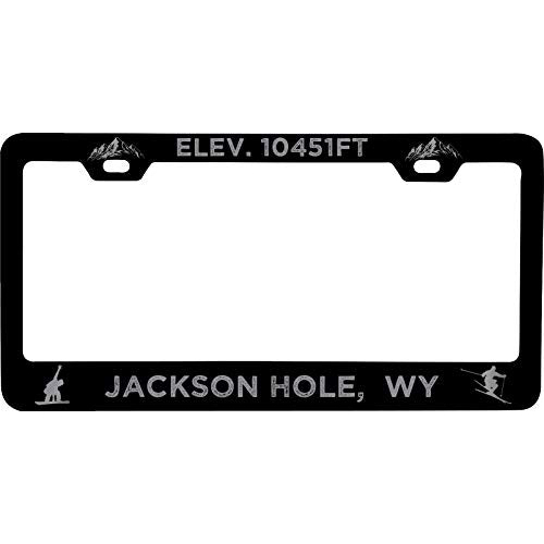 R And R Imports Jackson Hole Wyoming Etched Metal License Plate Frame Black
