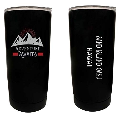 R And R Imports Sand Island Oahu Hawaii Souvenir 16 Oz Stainless Steel Insulated Tumbler Adventure Awaits Design Black.