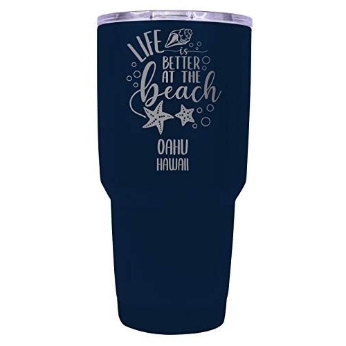 Oahu Hawaii Souvenir Laser Engraved 24 Oz Insulated Stainless Steel Tumbler Navy.