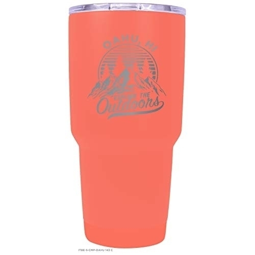 Oahu Hawaii Souvenir Laser Engraved 24 Oz Insulated Stainless Steel Tumbler Coral.