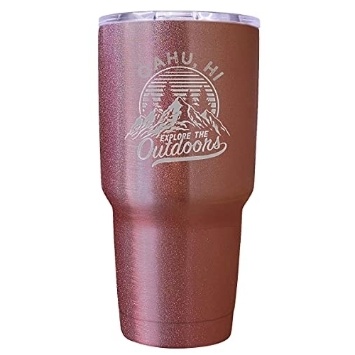 Oahu Hawaii Souvenir Laser Engraved 24 Oz Insulated Stainless Steel Tumbler Rose Gold