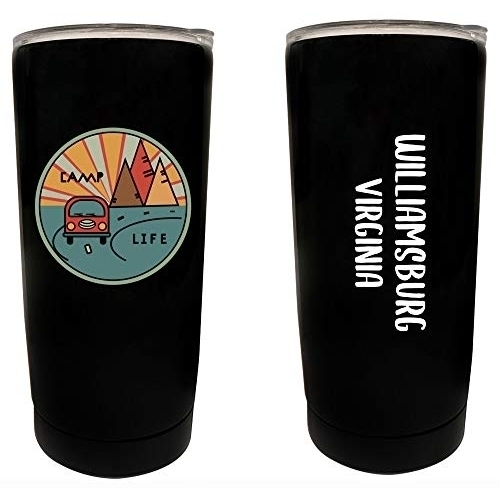 R And R Imports Williamsburg Virginia Souvenir 16 Oz Stainless Steel Insulated Tumbler Camp Life Design Black.