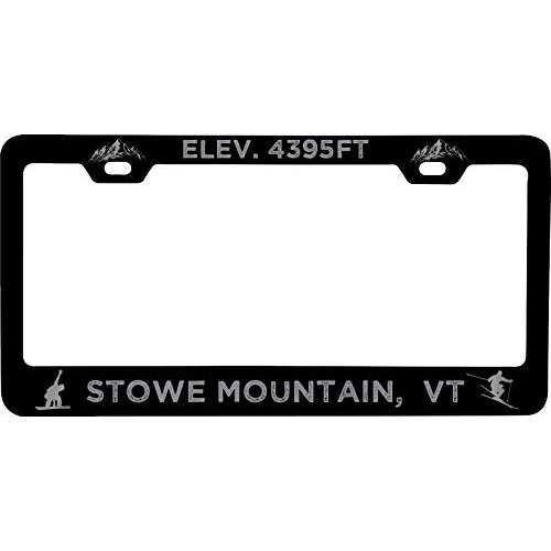 R And R Imports Stowe Mountain Vermont Etched Metal License Plate Frame Black