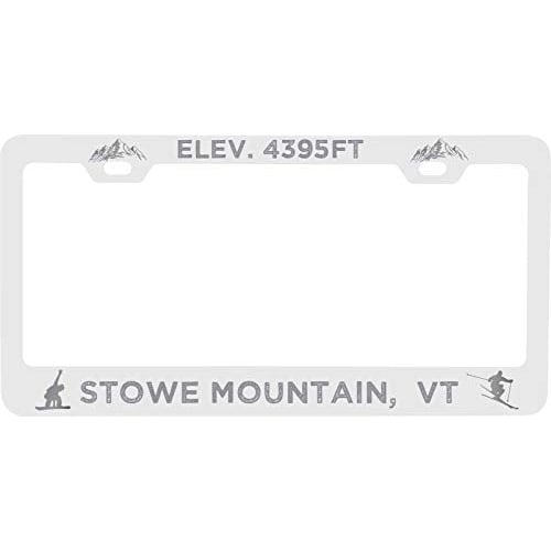 R And R Imports Stowe Mountain Vermont Etched Metal License Plate Frame White