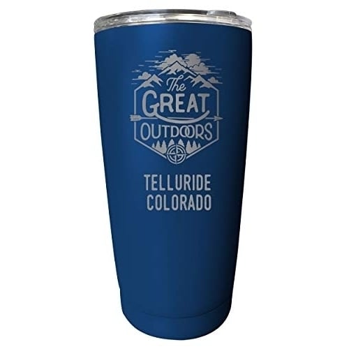 R And R Imports Telluride Colorado Etched 16 Oz Stainless Steel Insulated Tumbler Outdoor Adventure Design Navy.