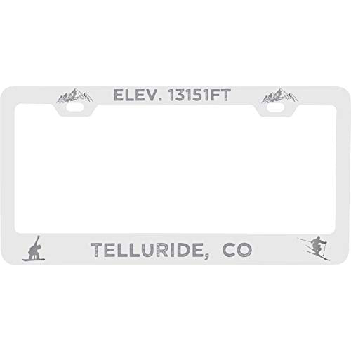 R And R Imports Telluride Colorado Etched Metal License Plate Frame White