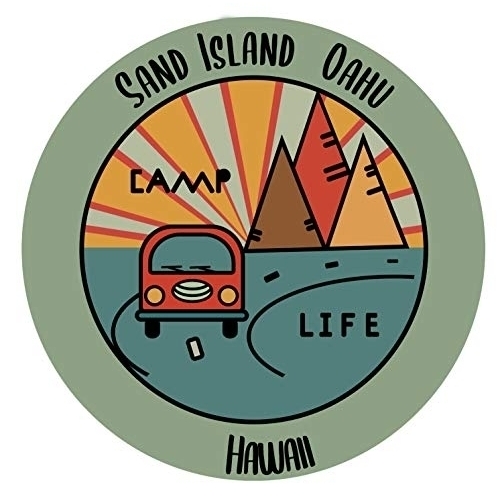 Sand Island Oahu Hawaii Souvenir 2 Inch Vinyl Decal Sticker Camping Design