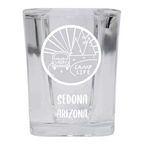 Sedona Arizona Souvenir Laser Engraved 2 Ounce Square Base Liquor Shot Glass 4-Pack Camp Life Design