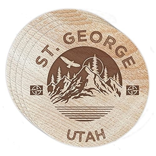 St. George Utah 4 Pack Engraved Wooden Coaster Camp Outdoors Design