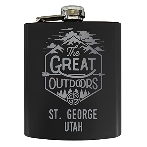 St. George Utah Laser Engraved Explore The Outdoors Souvenir 7 Oz Stainless Steel 7 Oz Flask Black