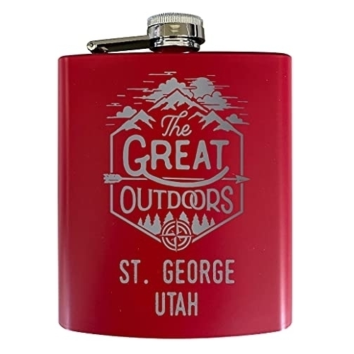 St. George Utah Laser Engraved Explore The Outdoors Souvenir 7 Oz Stainless Steel 7 Oz Flask Red